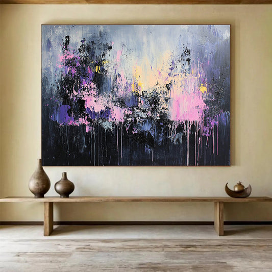 “Mystic Purple Drips” - Purple, Pink, Gray, Black, Dripping Abstract Painting On Canvas HB1051