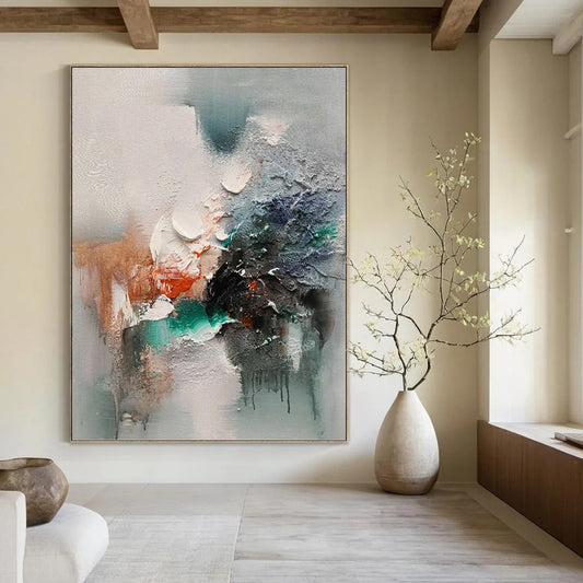 Extended - Height Vertical Hand - Painted Textured Custom Abstract Elegy for Bedroom and Hotel DKH1572