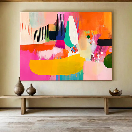 “Bright Abstract Collage” - Pink, Orange, Teal, Abstract Forms - Contemporary Acrylic Painting HB1491