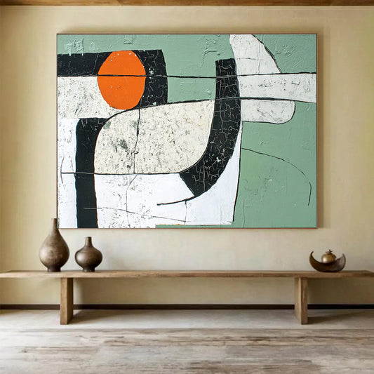 “Crackled Abstract Forms” - Green, orange, cracked shapes, Abstract Painting On Canvas HB0562