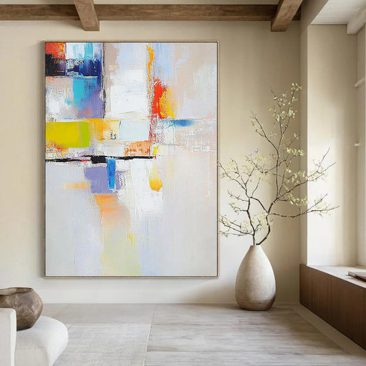 Contemporary hand-painted abstract artwork featuring vibrant colors and dynamic shapes perfect for elevating modern spaces. DLZ1780