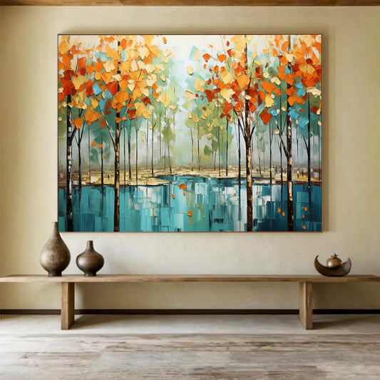 Autumn Forest Reflection Art - Large Nature - Inspired Living Room Decor DLZ163