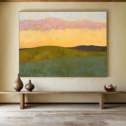 “Colorful Horizon Landscape” - Pink, Yellow, Green, Textured Layers, Abstract Landscape Painting On Canvas HB0905