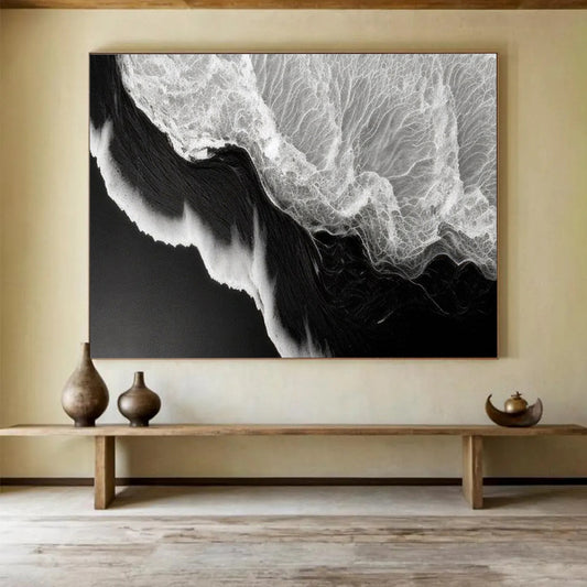 Black & White Wave Textures - Dramatic Bathroom Art DLZ075