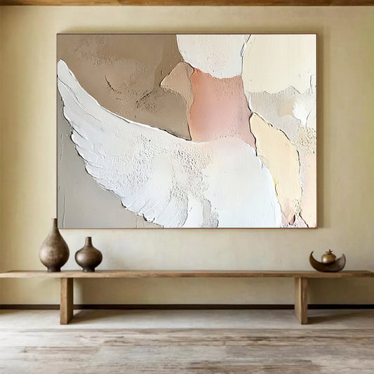 “Minimalist Winged Bird” - Neutral Hues, Textured Bird, Abstract Figurative Painting On Canvas HB0998