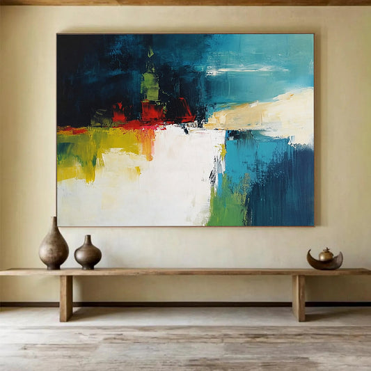 “Colorful Abstract City” - Blue, Green, Red, Abstract Urban Scene Painting On Canvas HB0952