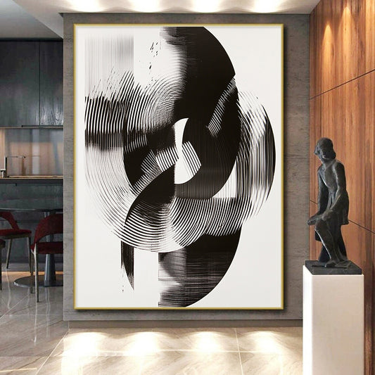 Black & White Intertwined Rings - “Infinite Mobius Dance” Painting On Canvas HB187