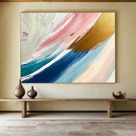 Pastel Waves with Gold Accent - Ethereal Abstract Painting On Canvas HB0498