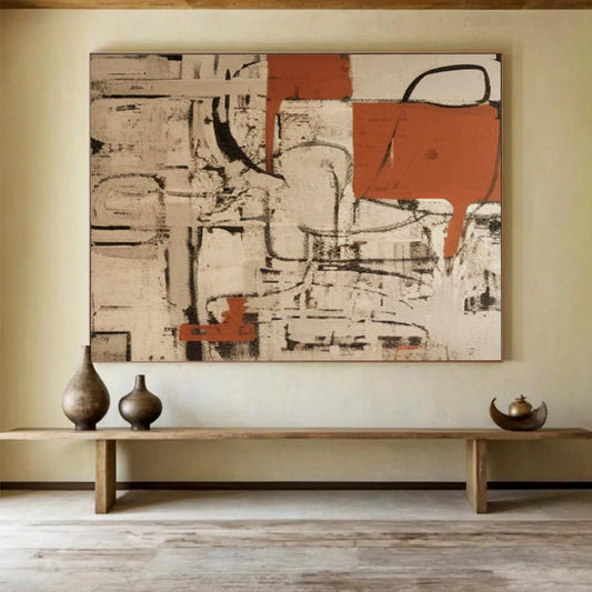 Red - Gray Interweaving Abstract Painting - Personal Symbol for Industrial - Style Living Room DLZ099