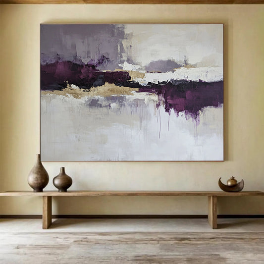 “Purple Gold Reflection” - Purple, gray, gold, white; Abstract reflection with gold; Acrylic Painting On Canvas HB1214