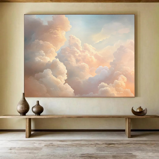 “Fluffy Clouds” - Pink, Peach, Blue, Sky - Filled Clouds - Realist Oil Painting HB1705
