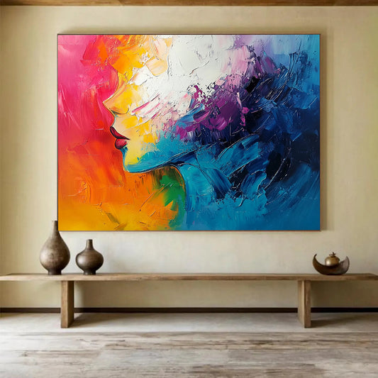 “Colorful Textured Woman’s Profile” - Colorful Palette, Textured Woman’s Face Painting On Canvas HB0858