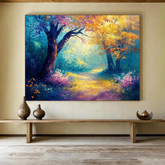 Enchanted Forest Path in Vibrant Hues - Fantasy Landscape Painting On Canvas HB0449