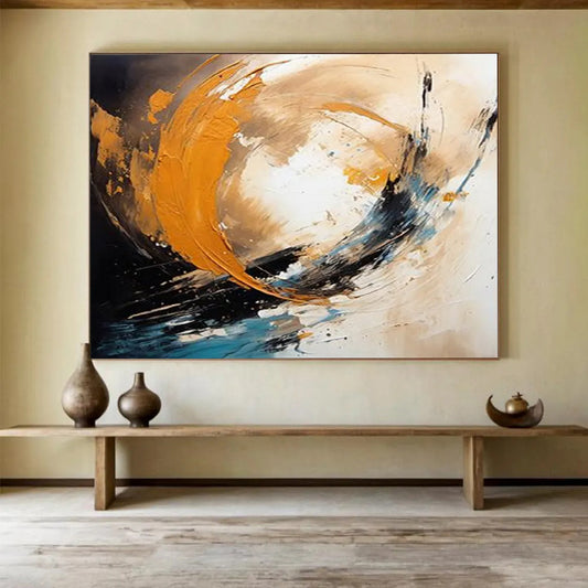 Dynamic Orange - Blue Abstract Painting - Energetic Welcome Art for Foyer DLZ098