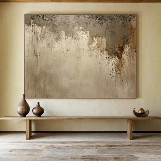 “Textured Beige - Gray Wall” - Rough, textured beige and gray, Textural Abstract Painting On Canvas HB0549