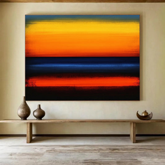 Sunset Stripes in Orange, Yellow & Blue - Color - Field Landscape Painting On Canvas HB0473