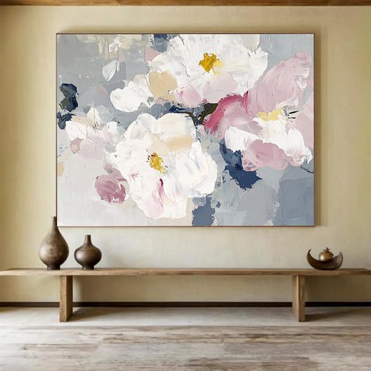 “Soft - Hued Floral Impasto” - Ethereal Abstract Painting On Canvas HB0522