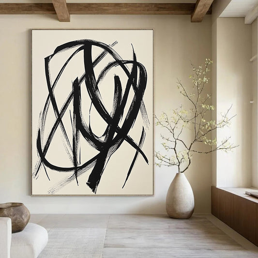 Contemporary hand-drawn abstract artwork showcases intricate intertwined forms with fluid shapes and bold strokes on white paper, embodying minimalist creative expression. DLZ1148
