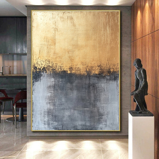 Gold, Gray and Black Abstract Gradient "Ethereal Horizon" Painting On Canvas HB355