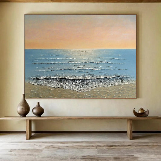 “Textured Beach Sunset” - Oranges, Pinks, Blues, Textured Beach - Impasto Oil Painting HB1604