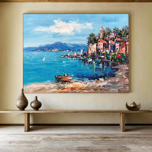 Coastal Village & Sea - Vibrant Living Room or Office Art DLZ230