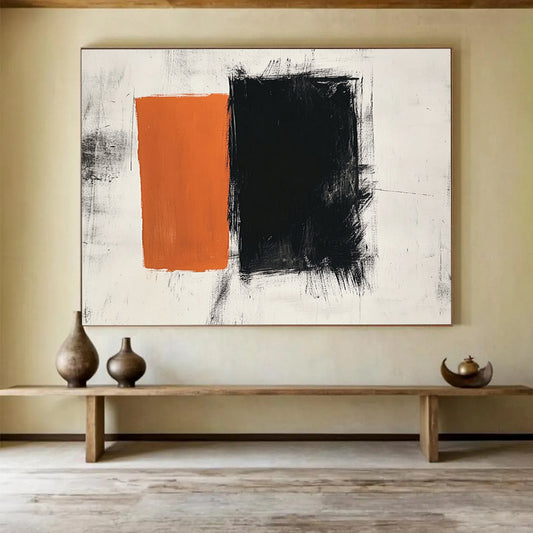 Dynamic Orange and Black Shapes - Energetic Abstract Painting On Canvas HB0463
