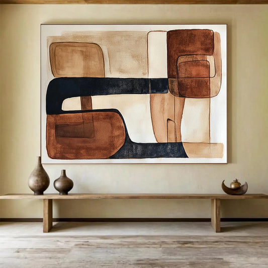 “Earthy Geometric Harmony” - Browns, Blacks, Beiges, Abstract Shapes - Watercolor Abstract Painting HB1556