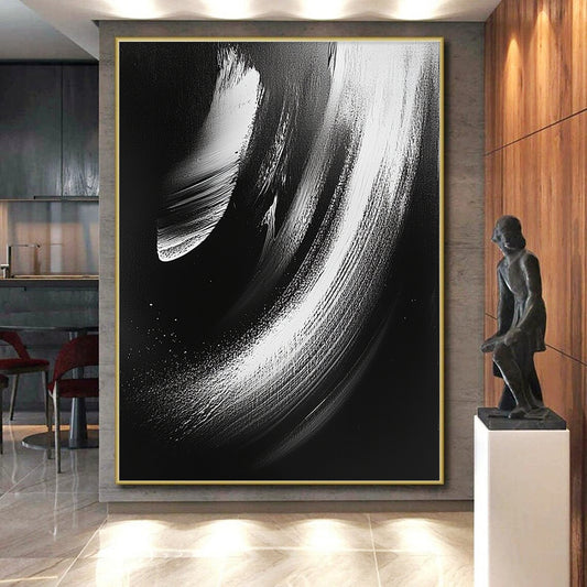 Black and White Smooth Curves "Subtle Motion" Painting On Canvas HB289