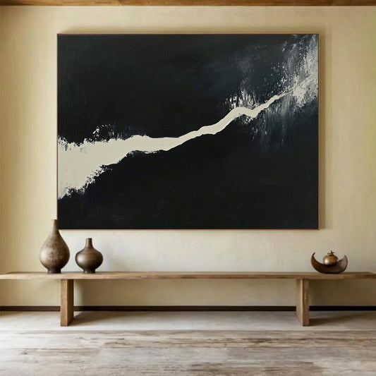 “Winding White Path” - Stark white, rich black, Abstract Minimalist Painting On Canvas HB0609