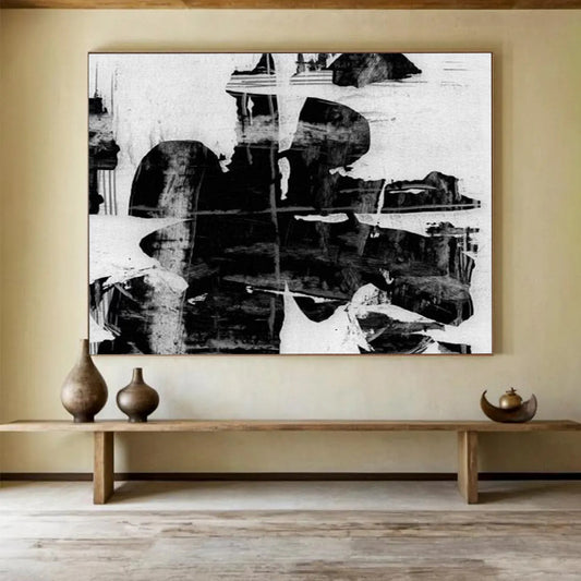 Monochrome Abstract Fusion - Oversized Edgy Living Room Art DLZ134