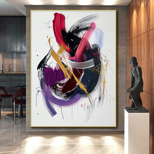 White, Pink, Purple, Gold, Bold Strokes "Vibrant Energy" Abstract Painting On Canvas HB036
