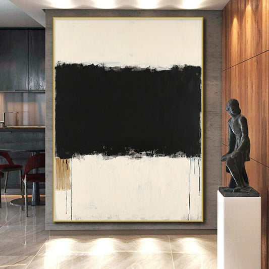 Black & White Minimalist Drip - “Abyss Horizon” Painting On Canvas HB200