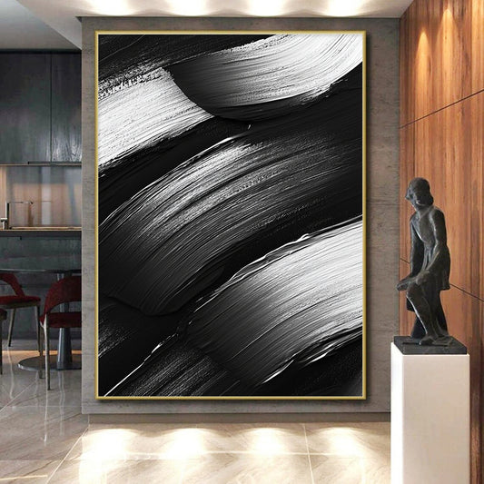 Black and White Textured Brushstrokes "Monochrome Rhythm" Painting On Canvas HB311