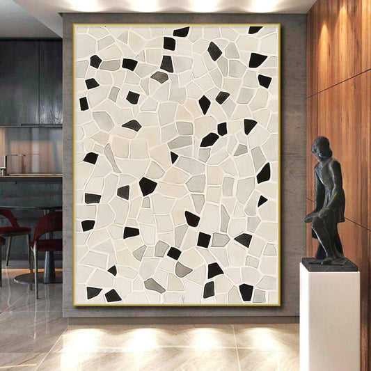 Beige, Gray & Black Mosaic - “Neutral Patchwork Harmony” Painting On Canvas HB203