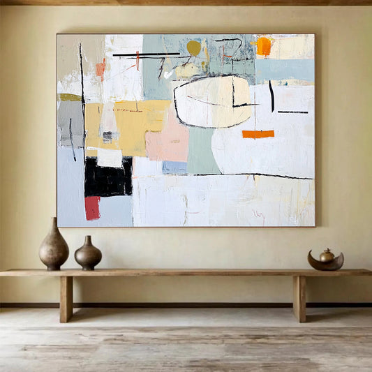 “Pastel Abstract” - Yellow, Pink, Blue, Soft Shapes - Impressionist - Inspired Acrylic Painting HB1532