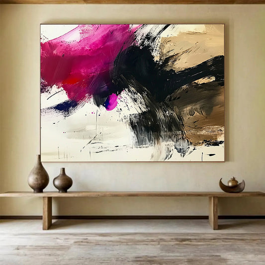 “Vibrant Abstract Splashes” - Pink, Black, Purple, Dynamic Abstract Splashes Painting On Canvas HB0970