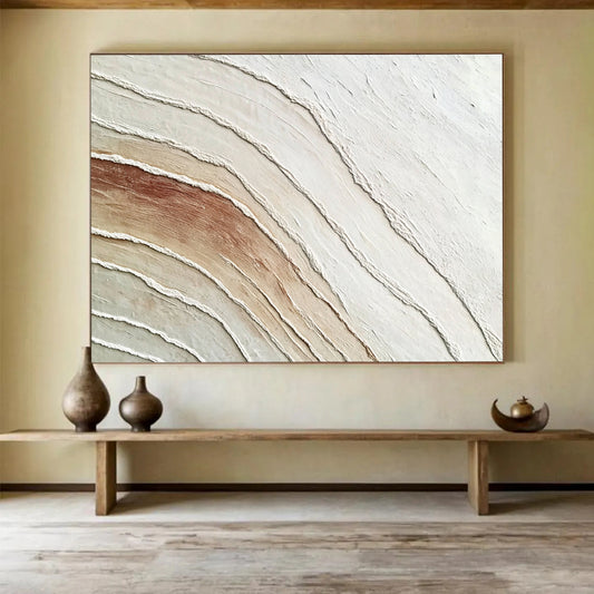 “White - Beige Textured Curved Layers” - Abstract Textural Painting On Canvas HB0510