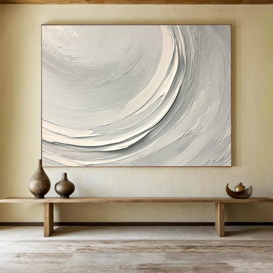 “Smooth White Circular Textured Strokes” - Minimalist Abstract Painting On Canvas HB0511