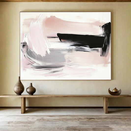 “Pink Gray Abstract Brushstrokes” - Pink, Gray, Black, White, Brushstrokes - Painting On Canvas HB1435