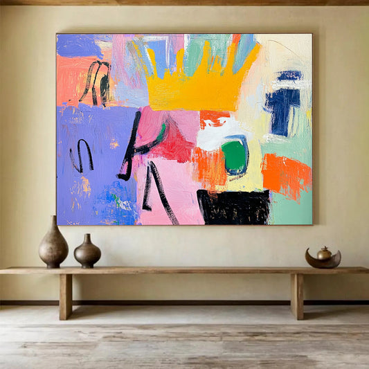 “Playful Color Block Abstract” - Purple, Pink, Yellow, Green, Blue with Blocks - Painting On Canvas HB1380