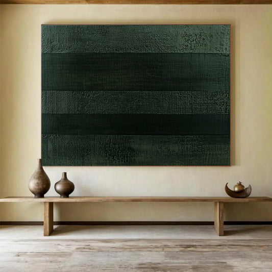 “Textured Dark Green Stripes” - Minimalist Abstract Painting HB0527