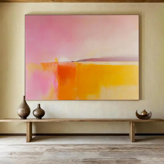 “Pink Orange Abstract Horizon” - Pink, Orange, Yellow, Purple, Abstract Horizon - Painting On Canvas HB1432
