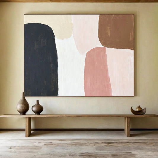 “Soft Geometric Shapes” - Black, Beige, Pink, Brown - Minimalist Geometric Forms - Acrylic Painting HB1311