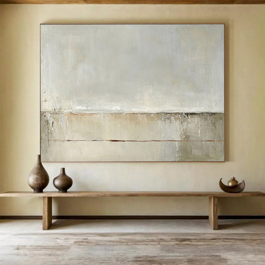 Light Gray and Beige Minimalist - “Serene Horizon” Painting On Canvas HB1449