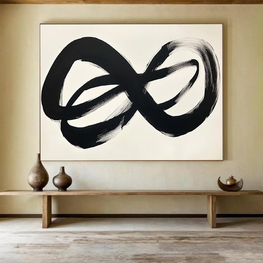 “Black Infinite Strokes” - Black, White, Minimalist Abstract Painting On Canvas HB0705