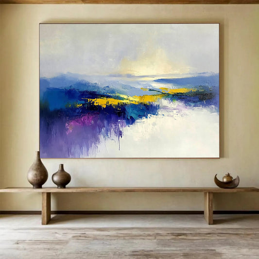 “Colorful Abstract Landscape” - Blue, Yellow, Purple, Bold Brushstrokes, Abstract Landscape Painting On Canvas HB0901