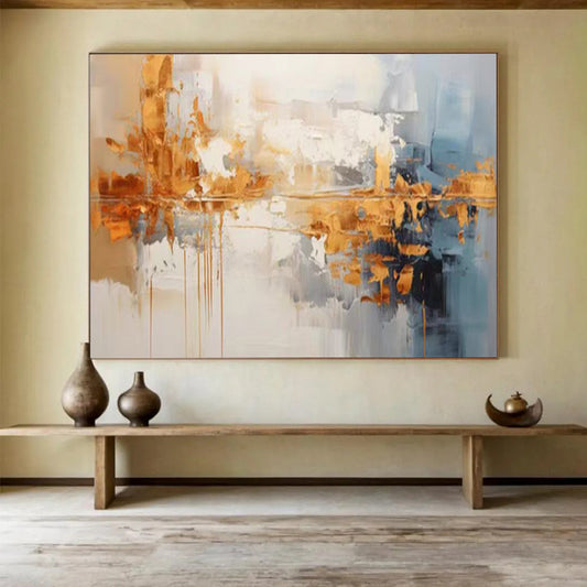 Gold & Blue Abstract Textured Art - Luxe Modern Living Room Focal Point DLZ183