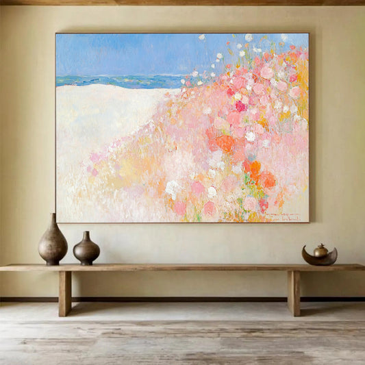 “Seaside Flower Dunes” - Soft pastels, beach blooms, Impressionist Landscape Painting On Canvas HB0573
