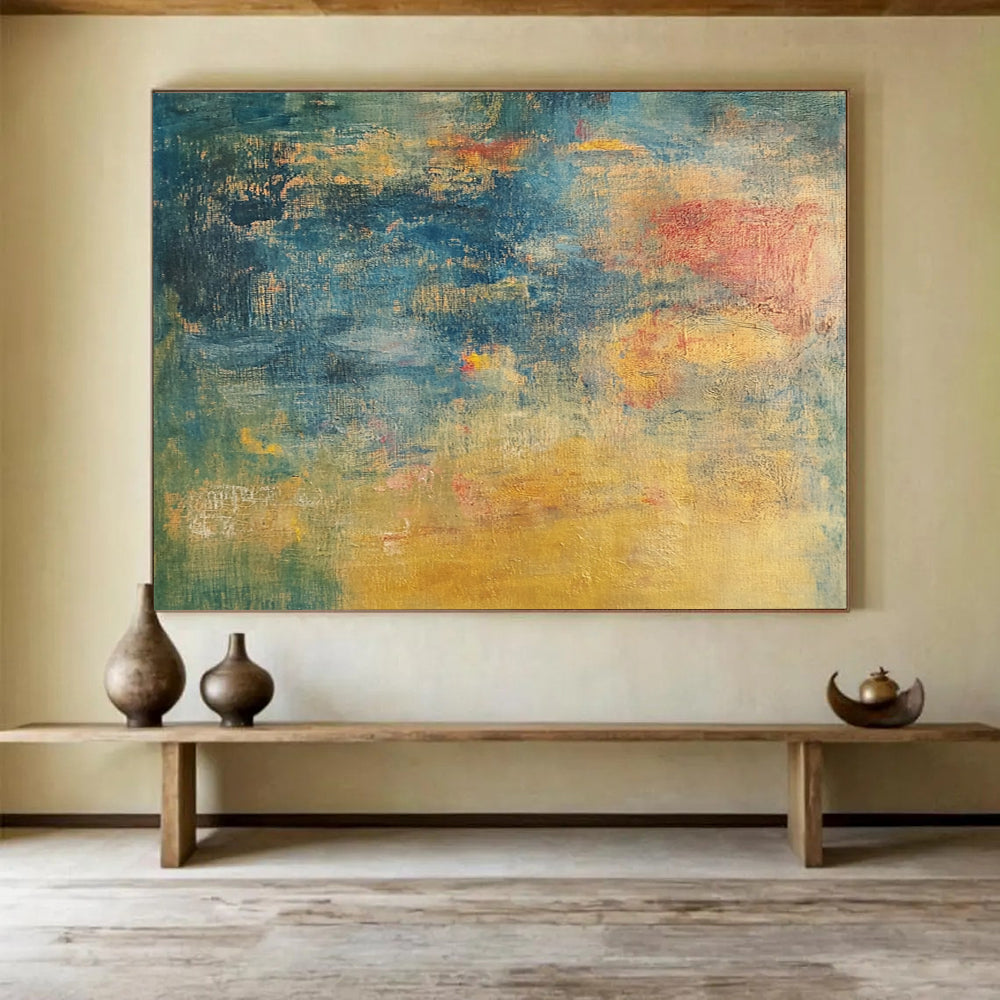“Subtle Color Blends in Blue and Yellow” - Blue, yellow, green, red; Subtle blends of colors in blue and yellow tones; Soft Oil Painting On Canvas HB1205