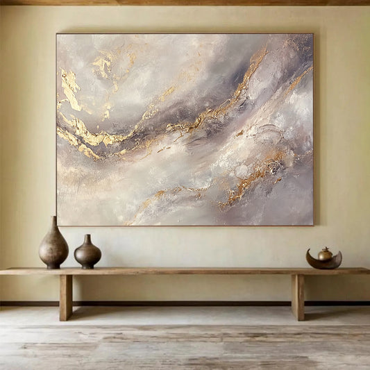 “Gold - Accented Gray Abstract” - Gray, Gold, Abstract Textured Swirls HB1132